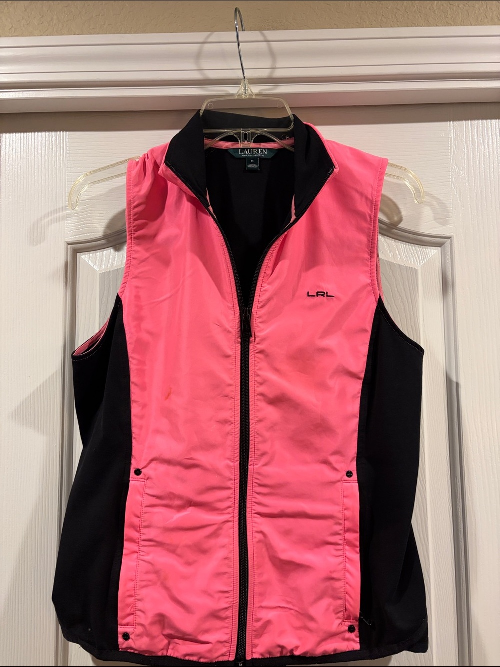 Lauren Ralph Lauren Pink and Black Zip Front Performance Vest